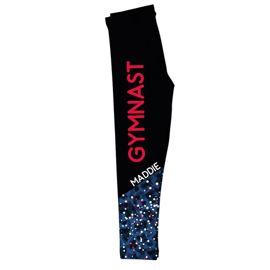 Gymnast Personalized Name Black and Blue Leggings