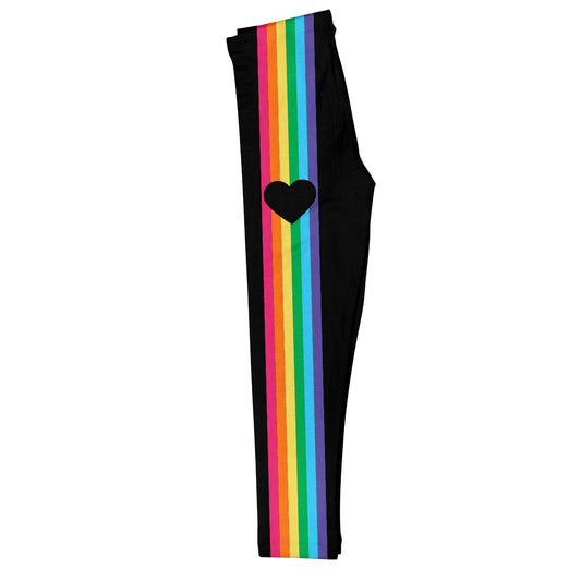 Heart Rainbow Colors Stripes Black Leggings
