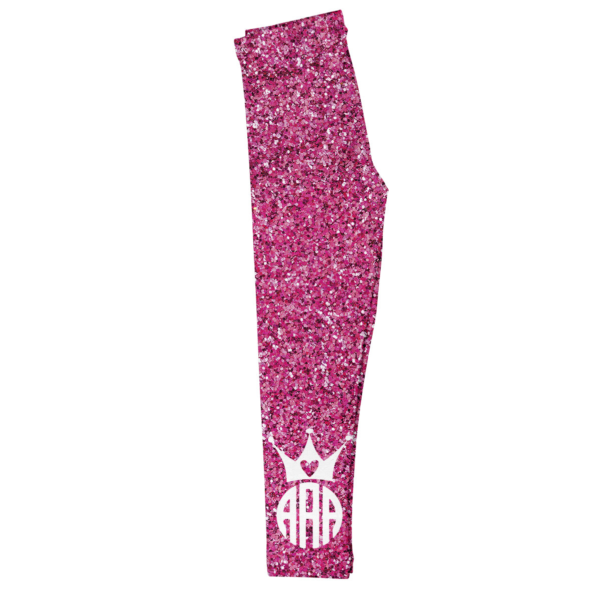 Personalized Monogram Crown With Heart Pink Glitter Leggings - Wimziy&Co.