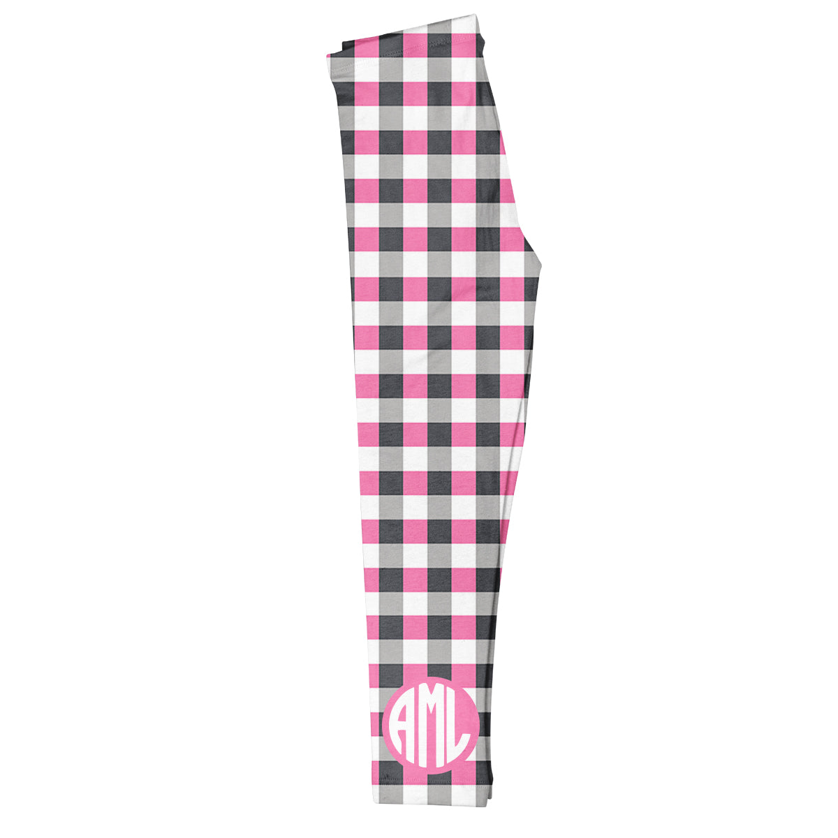 Personalized Monogram Pink Gray And White Check Leggings - Wimziy&Co.