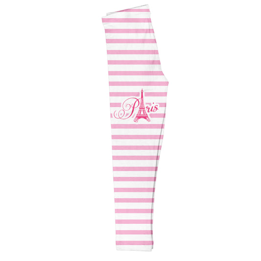 Paris White and Pink Stripes Leggings