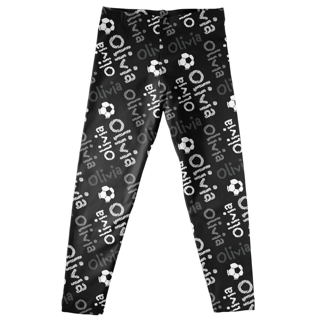 Soccer Ball and Personalized Name Print Black Leggings - Wimziy&Co.