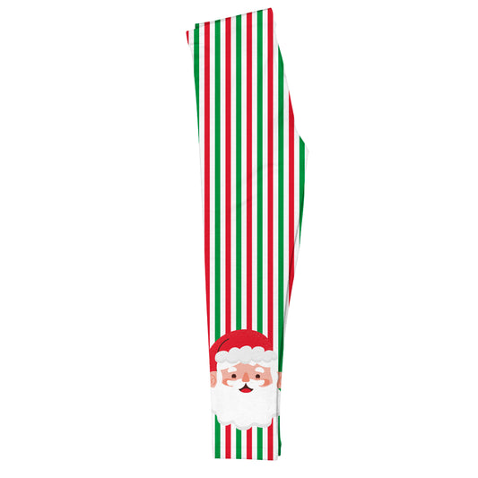 Santas Face Green Red and White Stripes Leggings