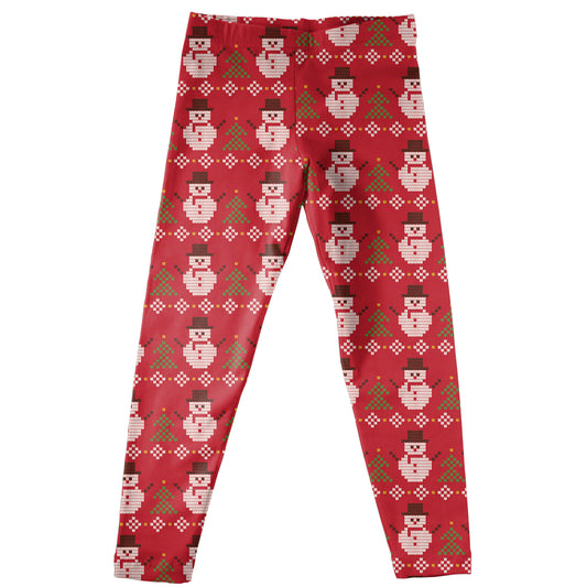 Snowmans and Christmas Tree Red Leggings