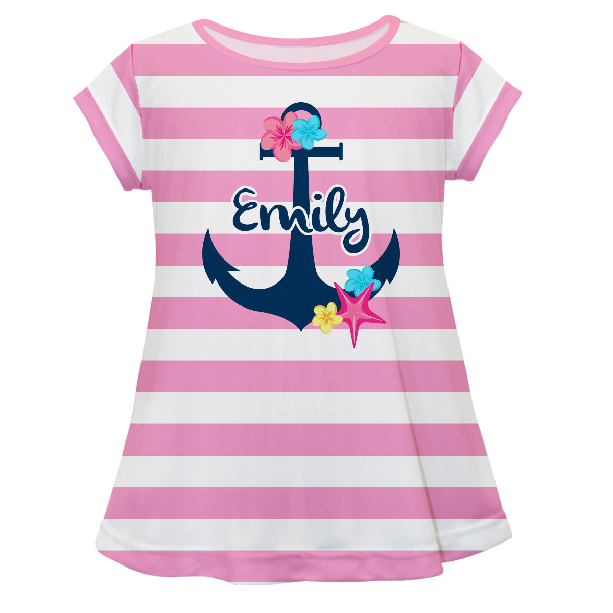 Anchor Name White And Pink Stripes Short Sleeve Laurie Top - Wimziy&Co.