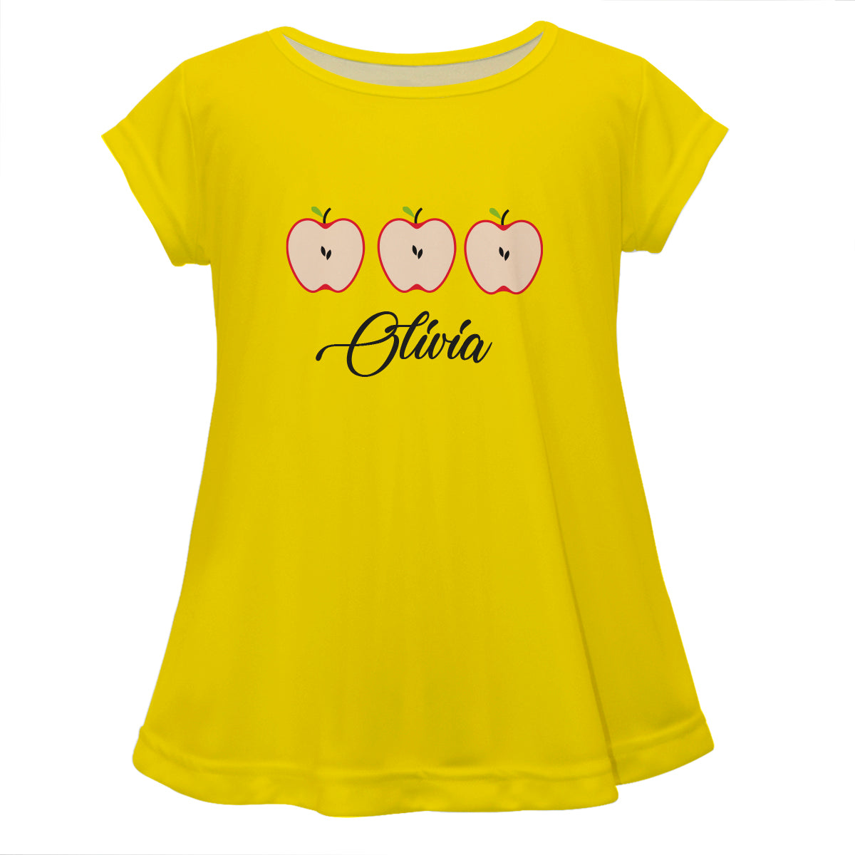 Apples Personalized Name Yellow Short Sleeve Laurie Top