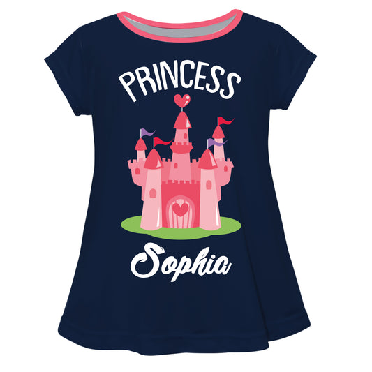 Castle of Hearts Personalized Name Navy Short Sleeve Laurie Top - Wimziy&Co.