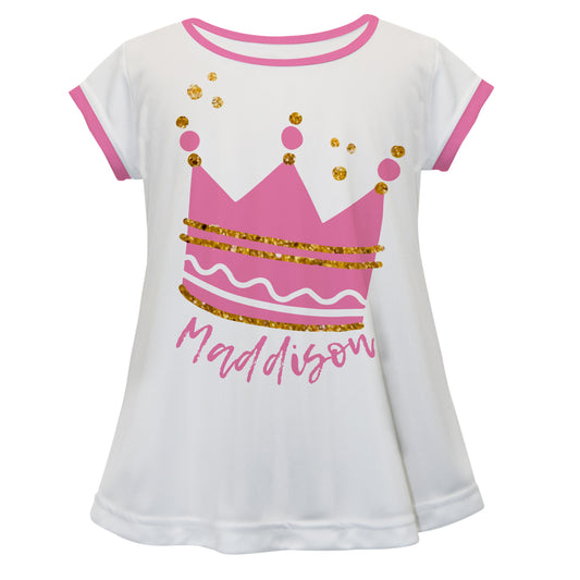 Crown and Personalized Name White Short Sleeve Laurie Top - Wimziy&Co.