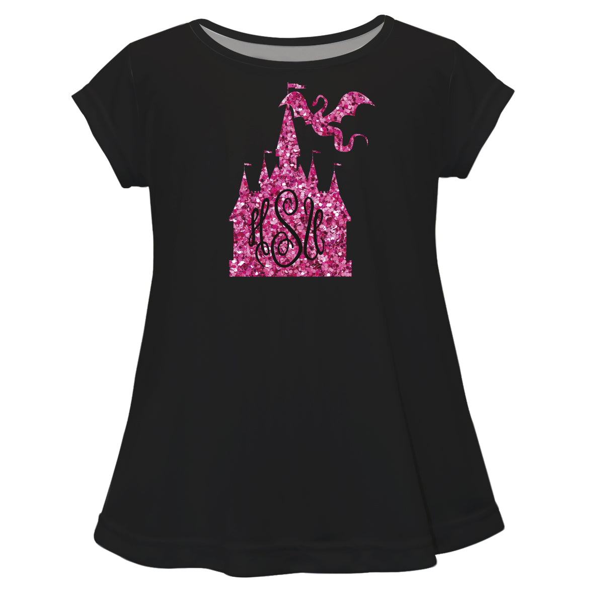 Castle and Personalized Monogram Black Short Sleeve Laurie Top - Wimziy&Co.