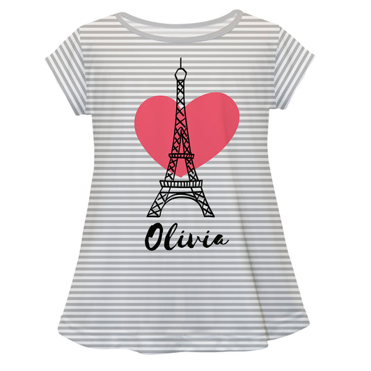 Eiffel Tower Name White And Gray Stripes Short Sleeve Laurie Top