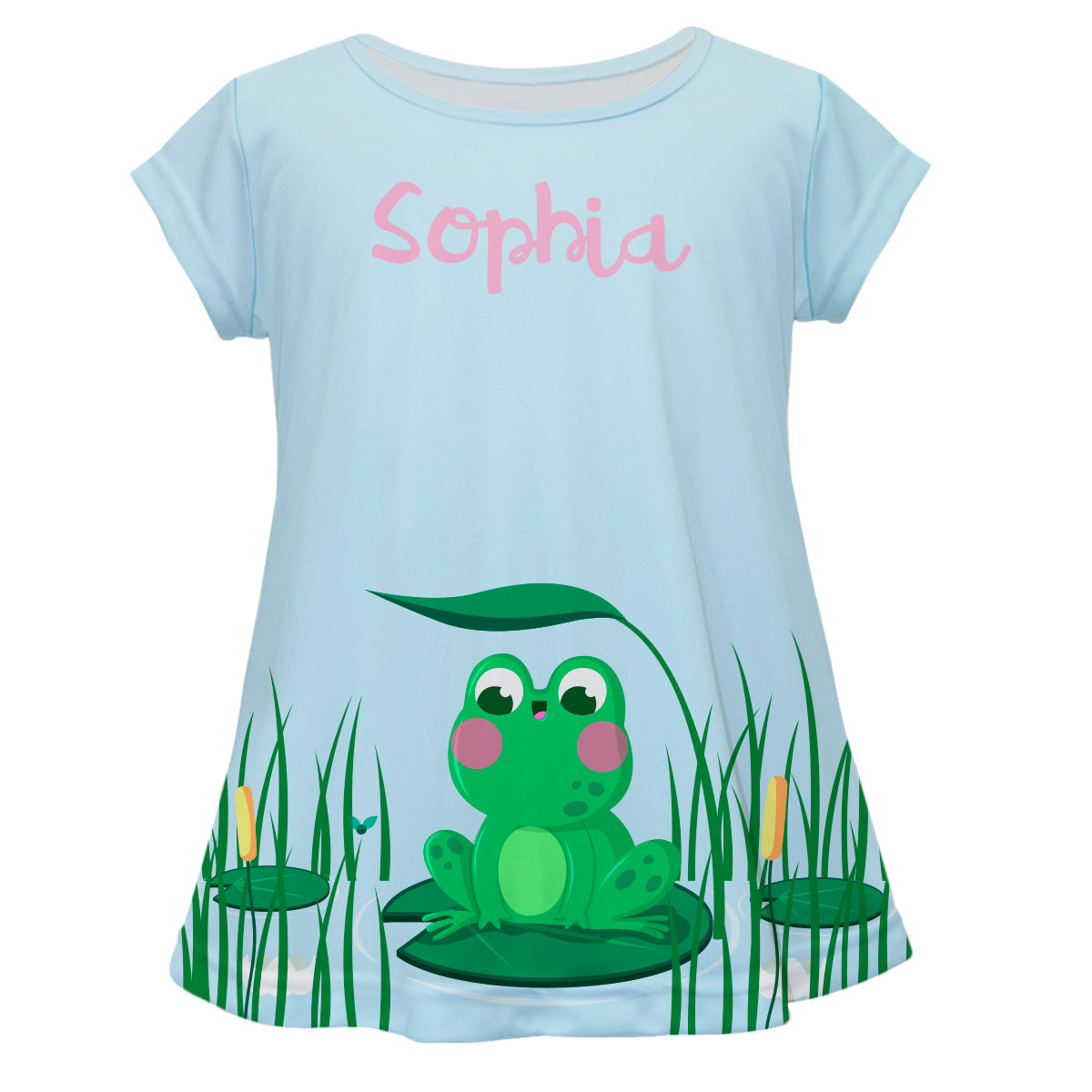Frog Personalized Name Light Blue Short Sleeve Laurie Top