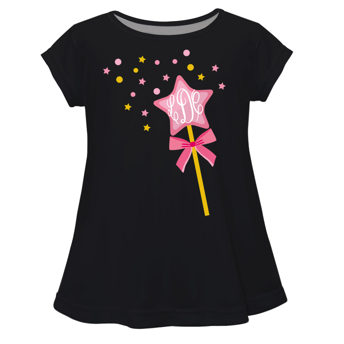 Magic Wand and Personalized Monogram Black Short Sleeve Laurie Top - Wimziy&Co.
