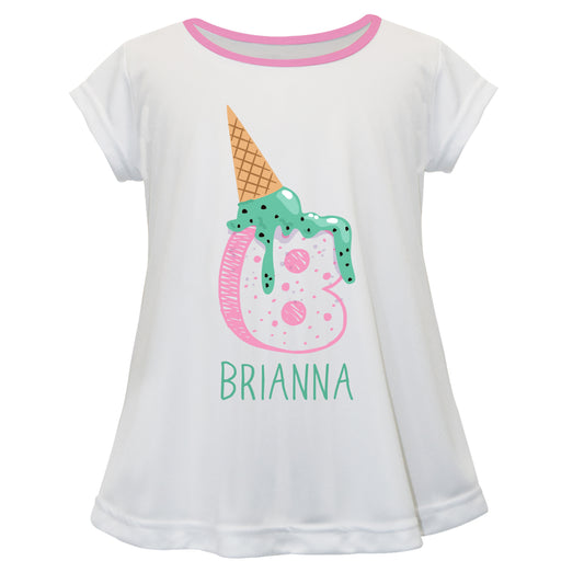 Ice Cream Personalized Initial and Name White Short Sleeve Laurie Top