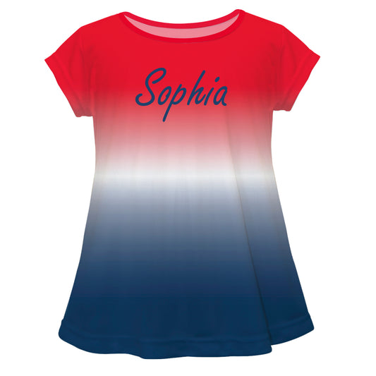 Personalized Name Red and Navy Degrade Short Sleeve Laurie Top