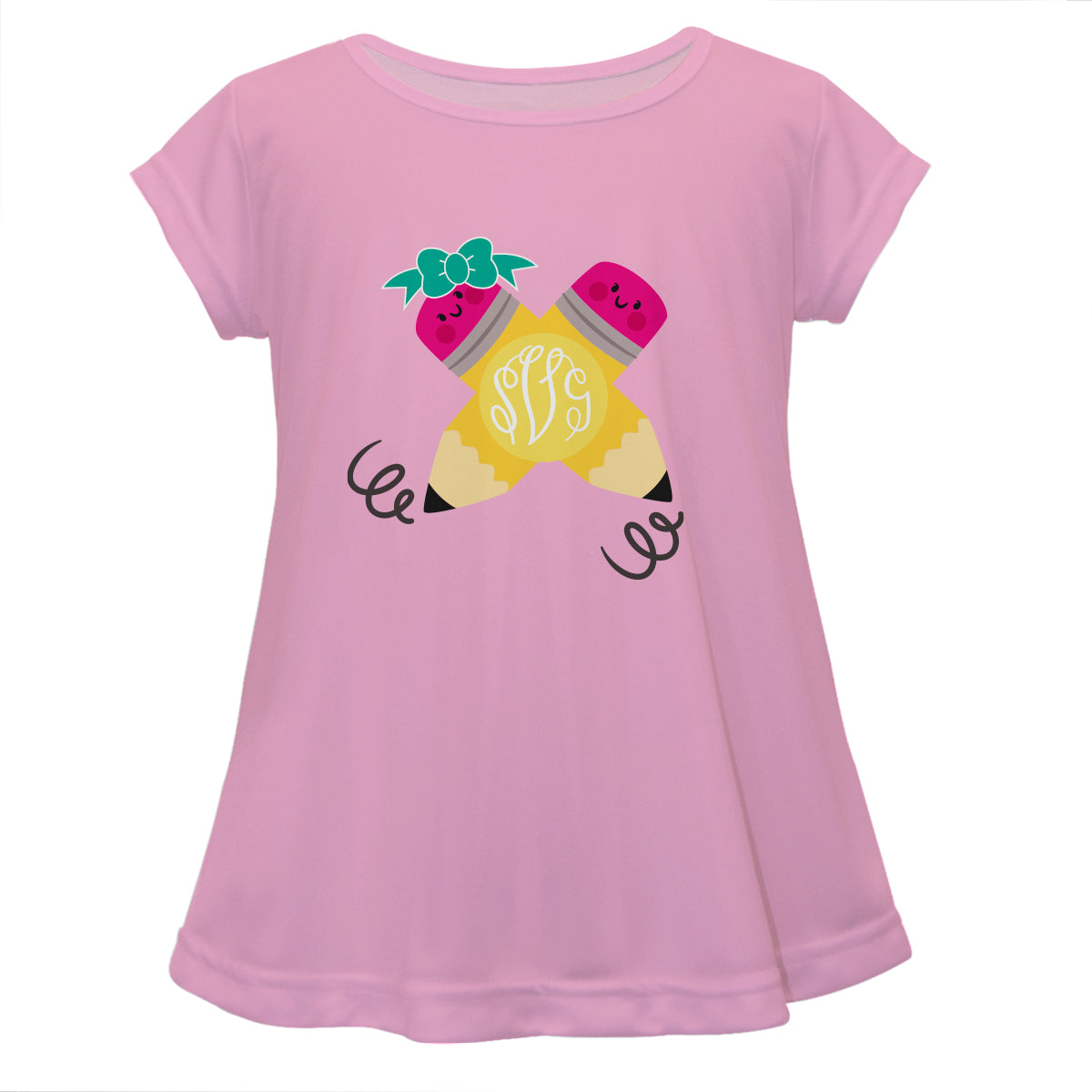 Pencil Personalized Monogram Pink Short Sleeve Laurie Top
