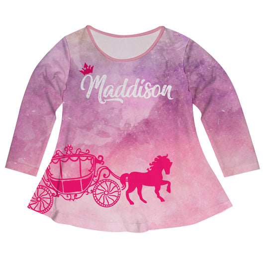 Princess Carriage Personalized Name Purple and Pink Watercolor Long Sleeve Laurie Top - Wimziy&Co.