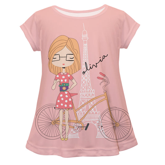 Paris Girl Name Coral Short Sleeve Laurie Top