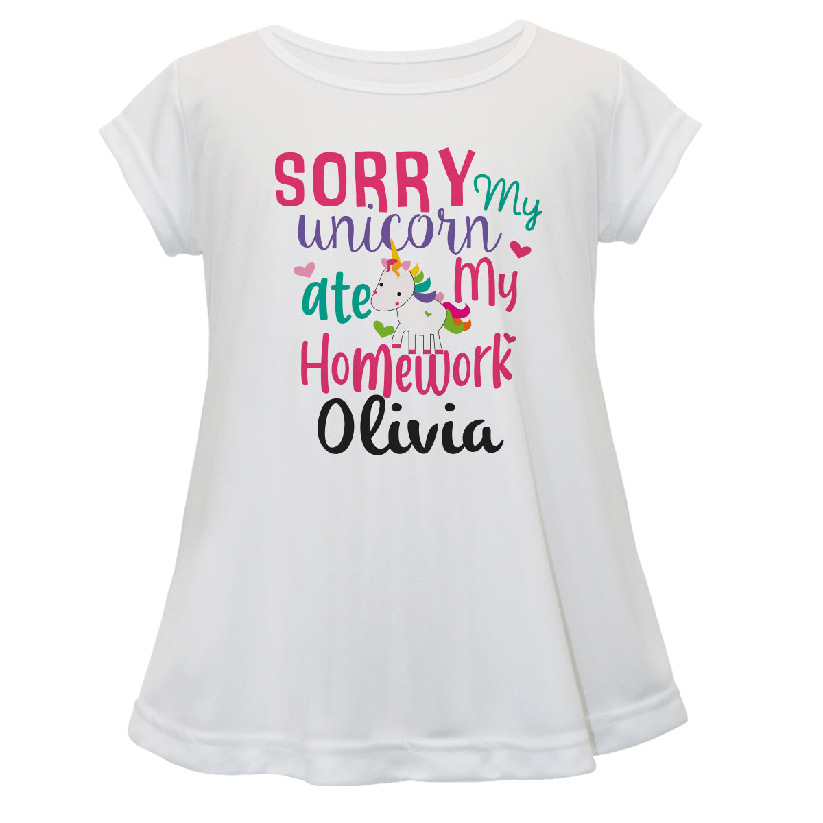 Sorry My Unicorn Personalized Name White Short Sleeve Laurie Top