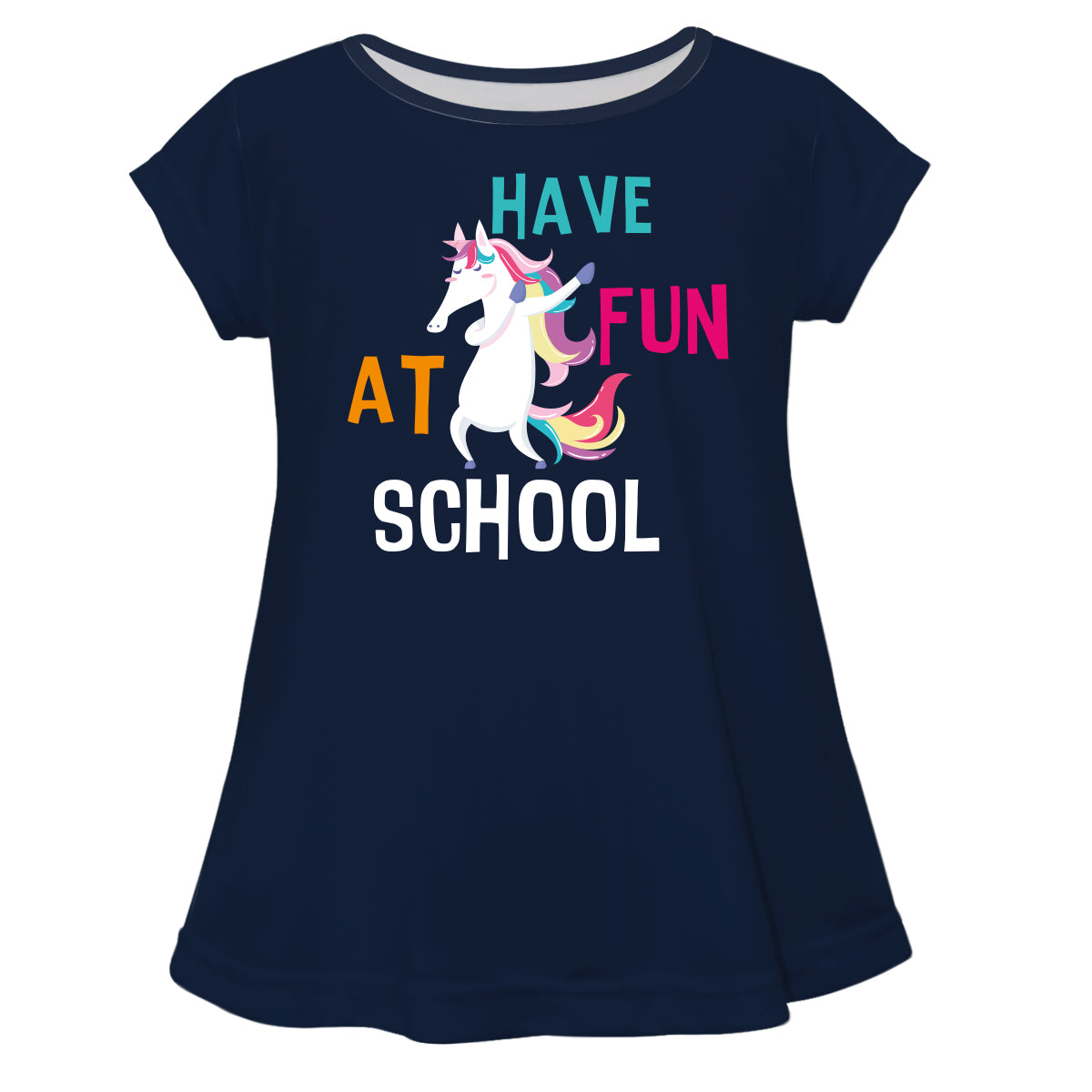 Unicorn Have Fun At School Navy Short Sleeve Laurie Top