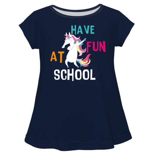 Unicorn Have Fun At School Navy Short Sleeve Laurie Top