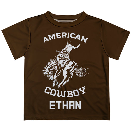 American Cowboy and Personalized Name Brown Short Sleeve Tee Shirt - Wimziy&Co.