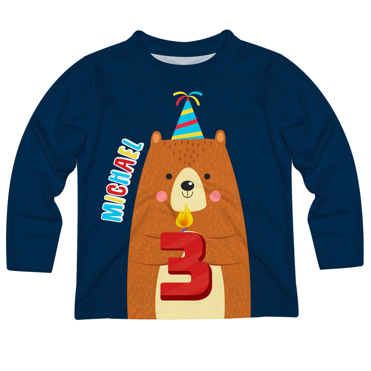 Bear Name and Your Age Personalized Navy Long Sleeve Tee Shirt - Wimziy&Co.