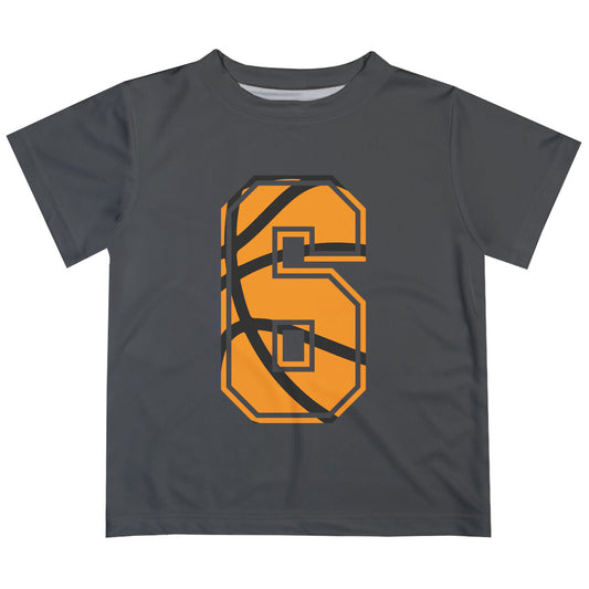 Basketball Number Gray Short Sleeve Tee Shirt