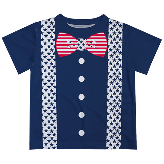 Bow Tie and Suspenders Navy Short Sleeve Tee Shirt
