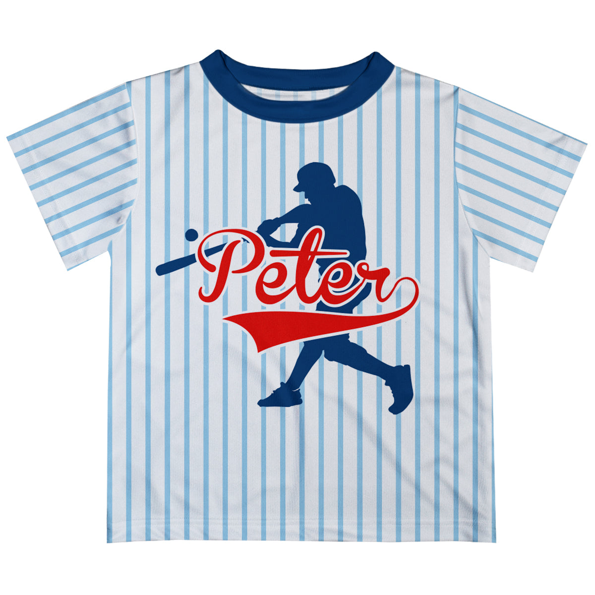 Baseball Personalized Name White And Light Blue Stripes Short Sleeve Tee Shirt - Wimziy&Co.