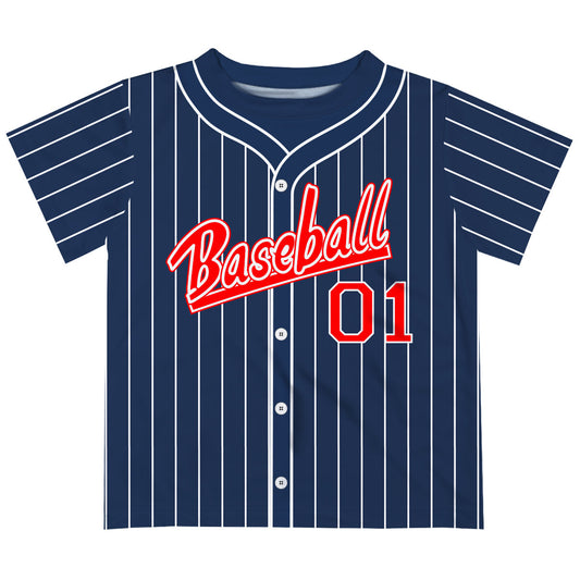 Baseball Personalized Name and Number Navy and White Stripes Short Sleeve Tee Shirt