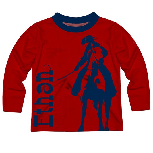 Cowboy Personalized Name Red Long Sleeve Tee Shirt - Wimziy&Co.