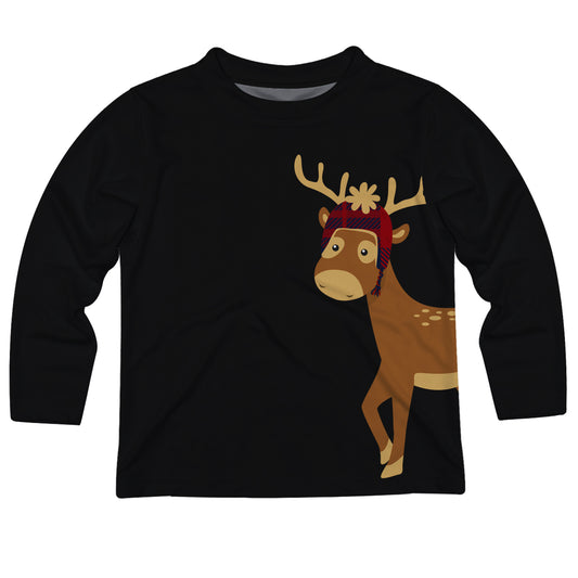 Christmas Reindeer Black Long Sleeve Tee Shirt