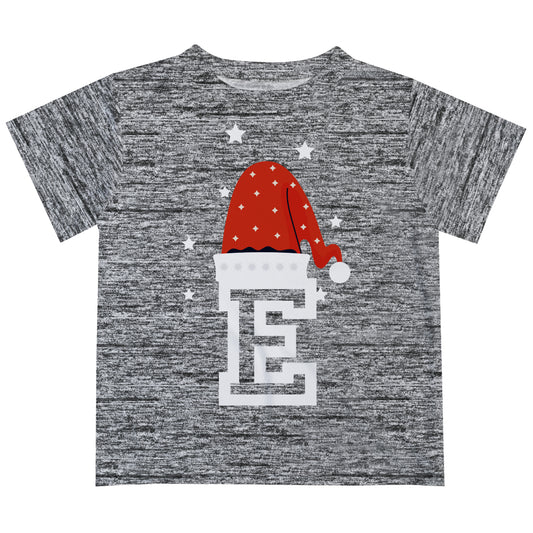 Christmas Hat Personalized Initial Gray Short Sleeve Tee Shirt