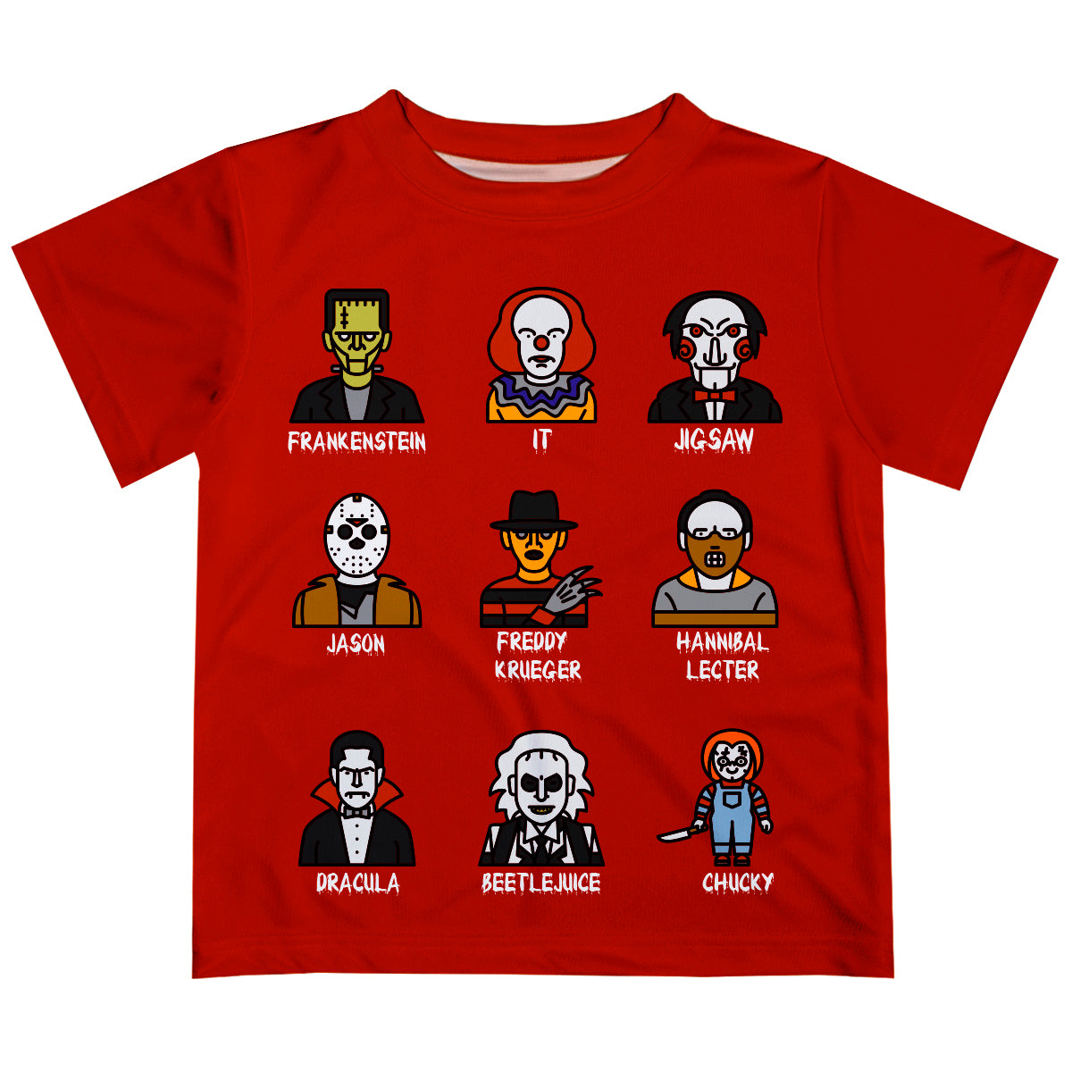 Scary Characters Red Short Sleeve Tee Shirt