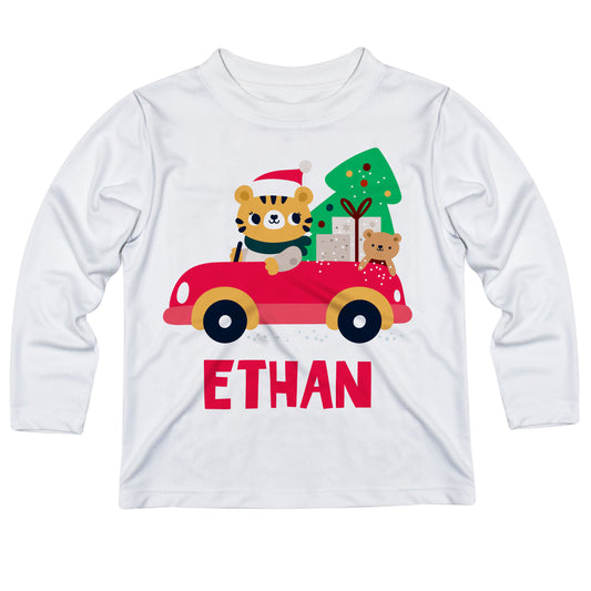 Christmas Tiger and Gifts Personalized Name White Long Sleeve Tee Shirt