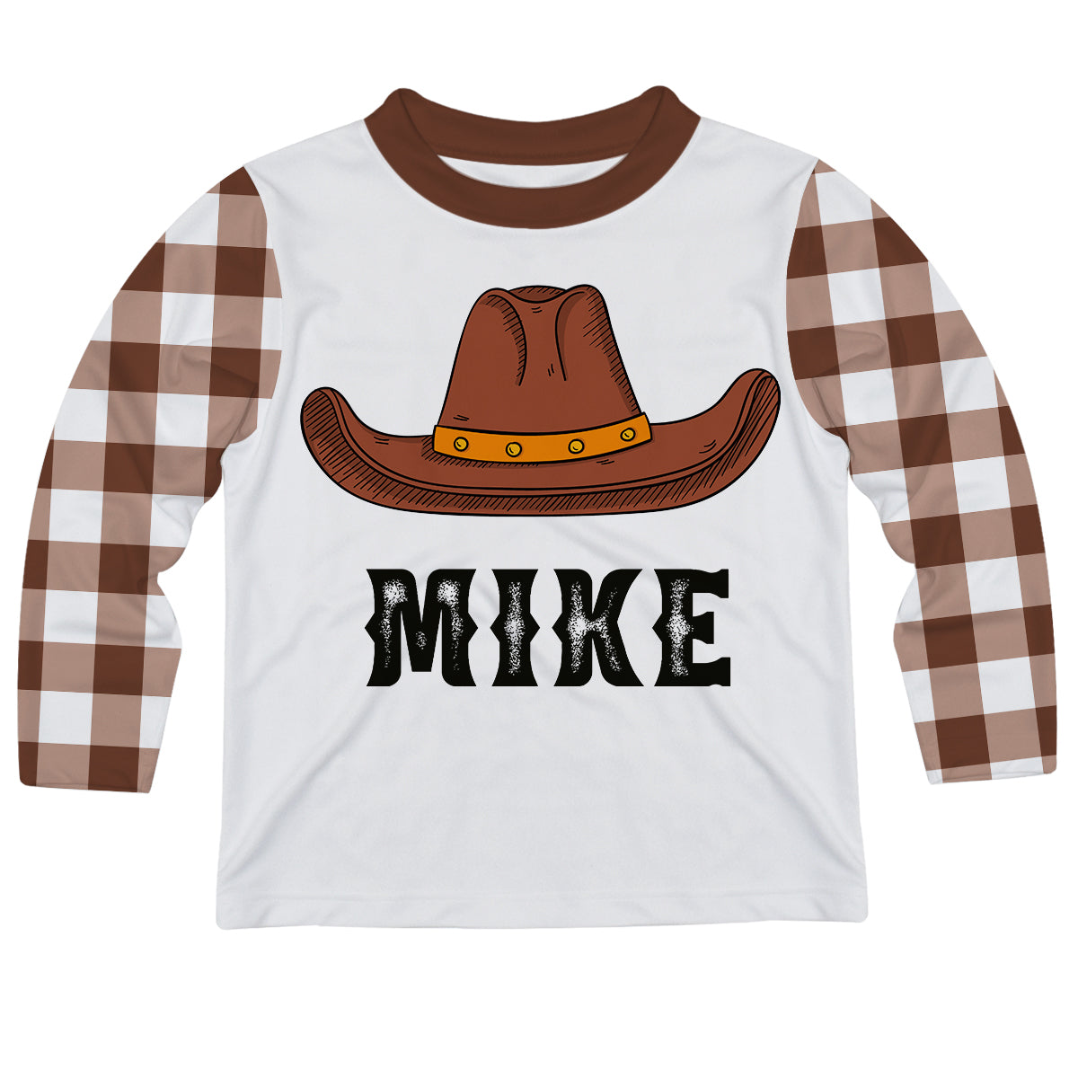 Cowboy Hat and Personalized Name White Long Sleeve Tee Shirt - Wimziy&Co.