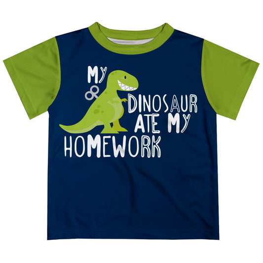 My Dinosaur Ate My Homework Navy Short Sleeve Boys T-Shirt