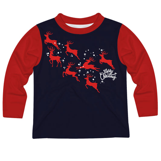 Merry Christmas Navy and Red Long Sleeve Tee Shirt