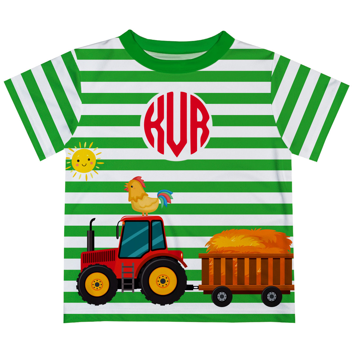 Farm Personalized Monogram Green and White Stripes Short Sleeve Tee Shirt
