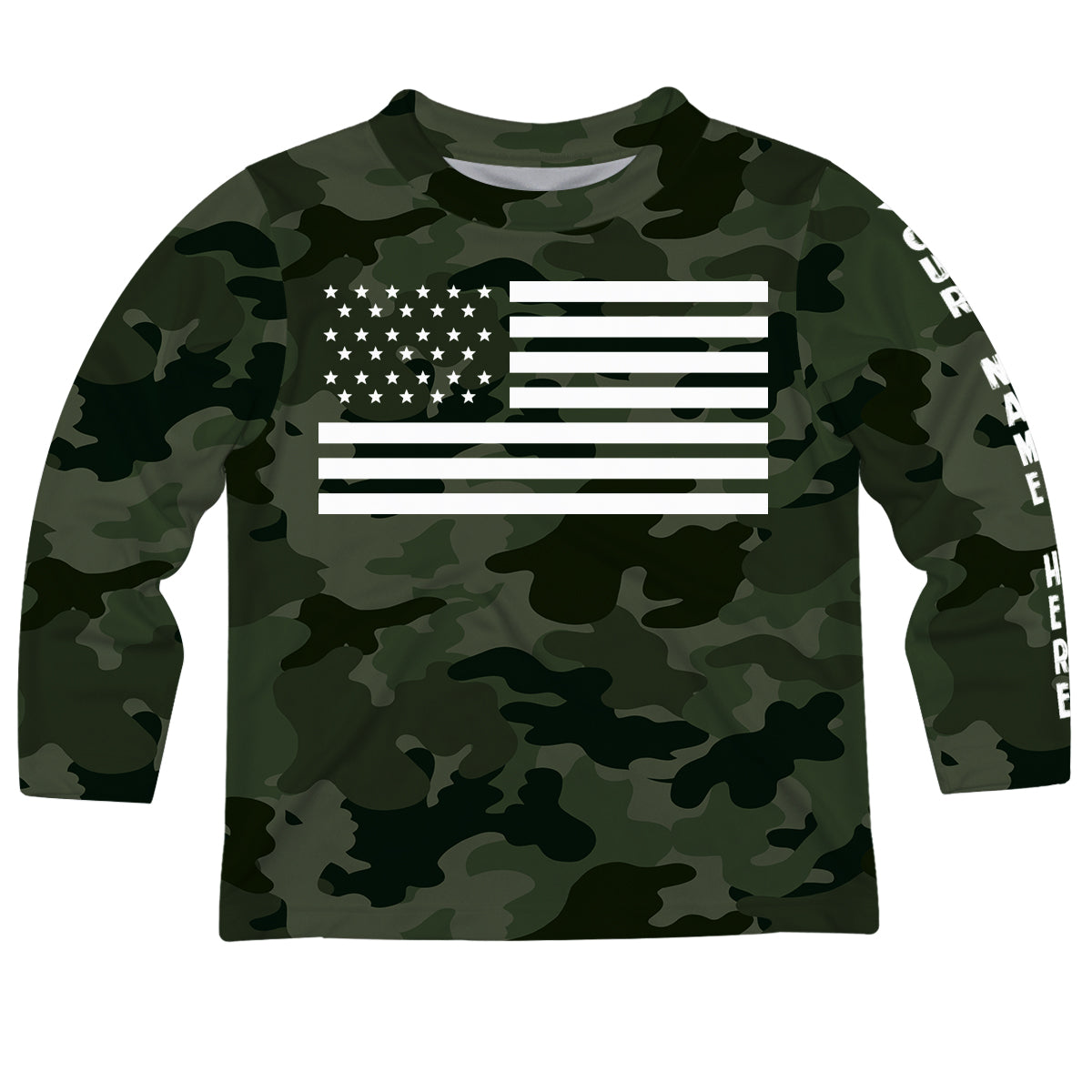 USA Flag Name Green Camo Long Sleeve Tee Shirt