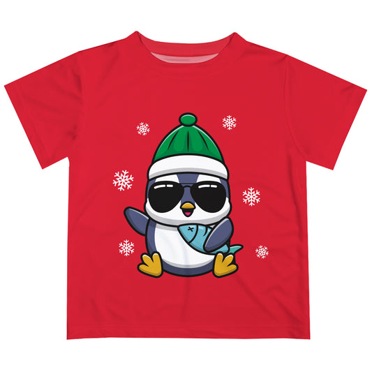 Penguin and Fish Red Short Sleeve Tee Shirt