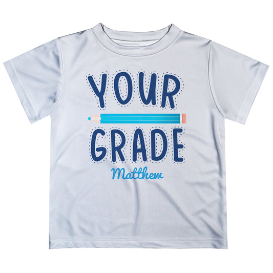 Personalized Your Grade and Name White Short Sleeve Tee Shirt