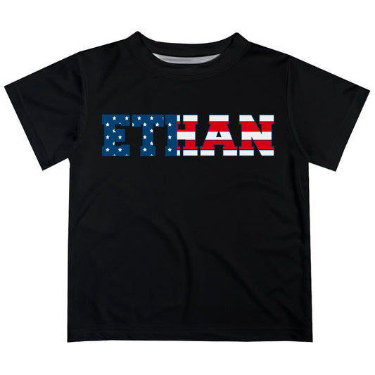 Americana Personalized Name Black Short Sleeve Tee Shirt