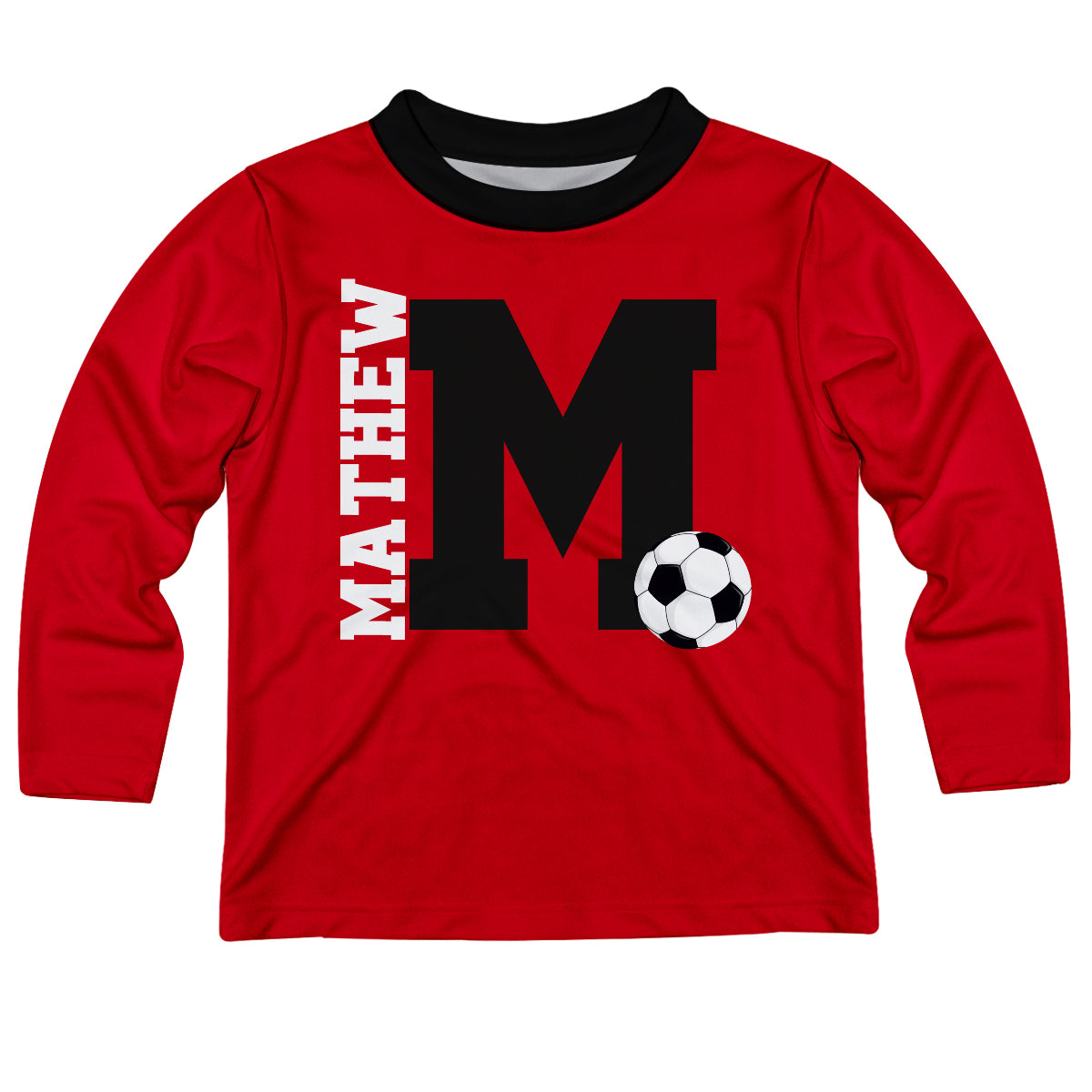Soccer Ball Initial and Name Red Long Sleeve Tee Shirt - Wimziy&Co.