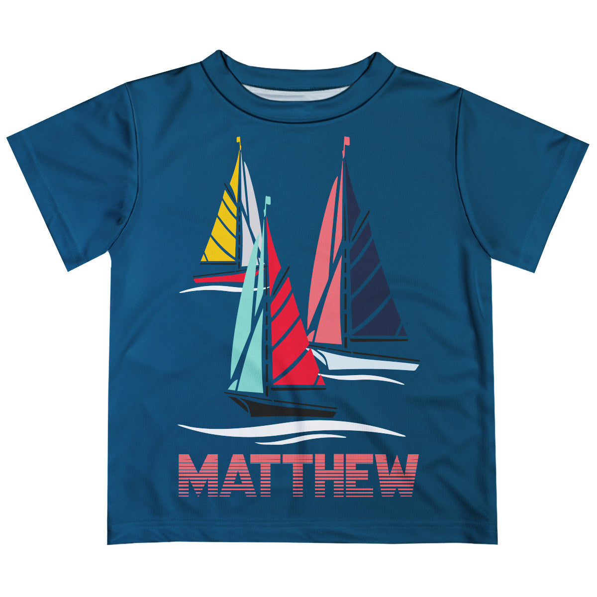 Sailboats Name Blue Short Sleeve Tee Shirt