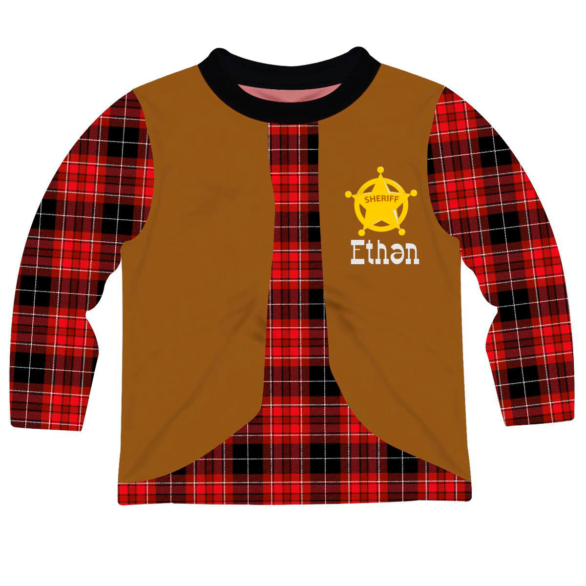 Sheriff Name Red and Black Plaid Long Sleeve Tee Shirt - Wimziy&Co.