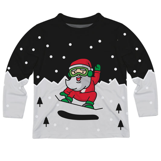 Santa Skier Black and Gray Long Sleeve Tee Shirt