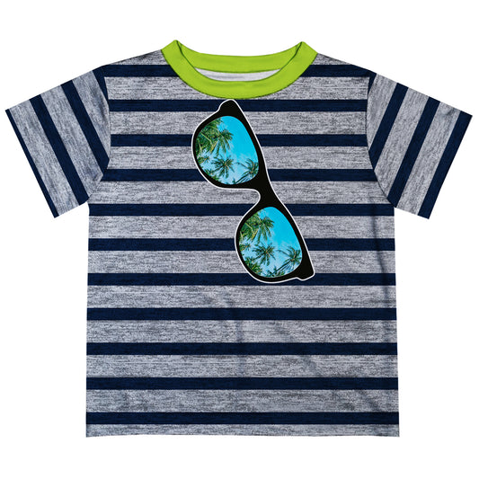 Summer Gray and Navy Stripes Short Sleeve Tee Shirt