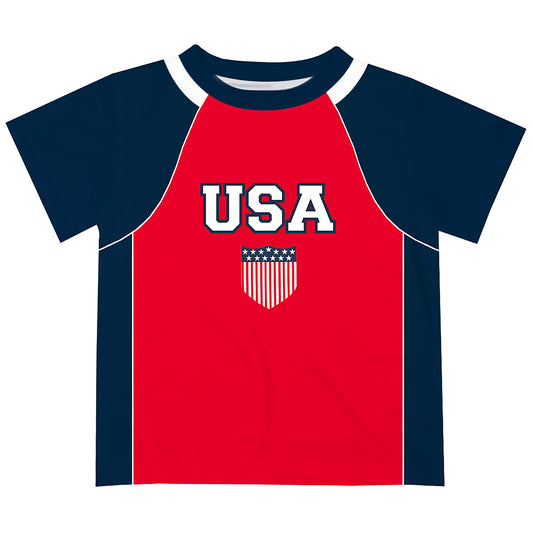 USA Shield Name and Number Red Navy Short Sleeve Tee Shirt - Wimziy&Co.