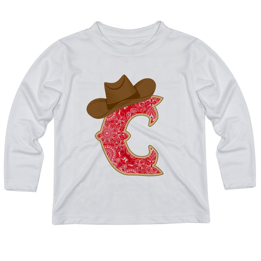 Western Hat And Initial Name White Long Sleeve Tee Shirt - Wimziy&Co.